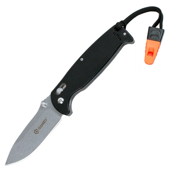 GANZO G7412-BK-WS Stonewash 440C Black G10 Scales Folding Knife